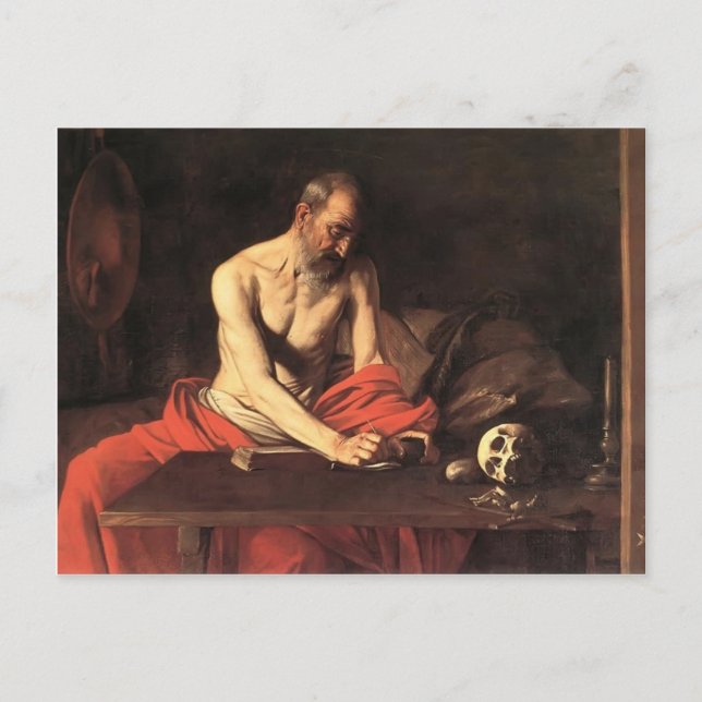 Carte Postale Caravaggio - Écriture Saint Jérôme (Devant)