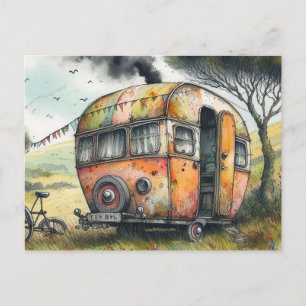 Carte Postale Caravane Campeur Capricieuse Altérée Style Aquarel