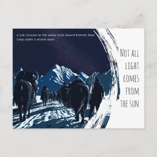 Carte Postale Caravane de yaks éclairée par la lune, voyage dans