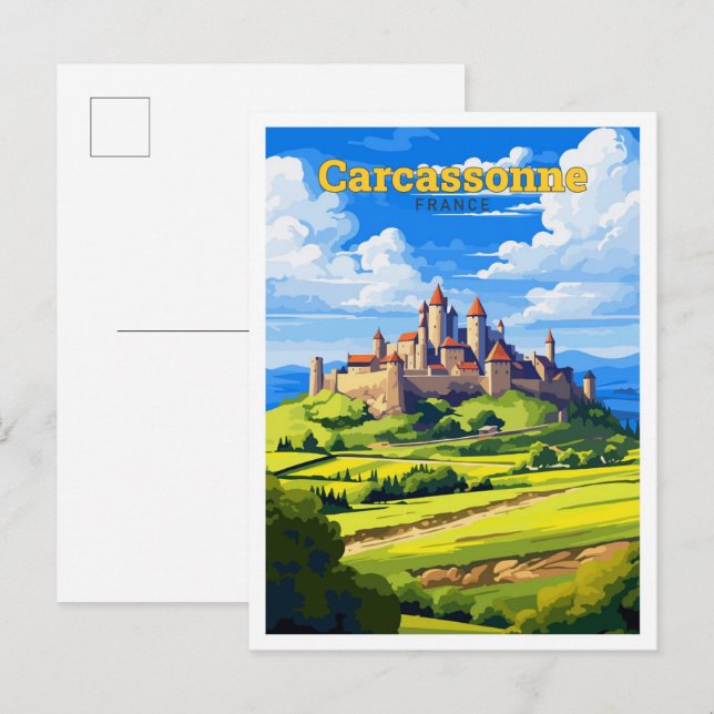 Carte Postale Carcassonne France Voyage Vintage Illustration (Devant / Derrière)
