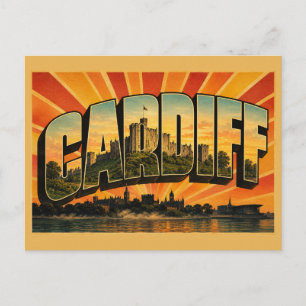 Carte Postale Cardiff Pays de Galles Art de Voyage Rétro