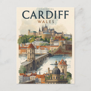 Carte Postale Cardiff Pays de Galles Voyage Rétro Vintage
