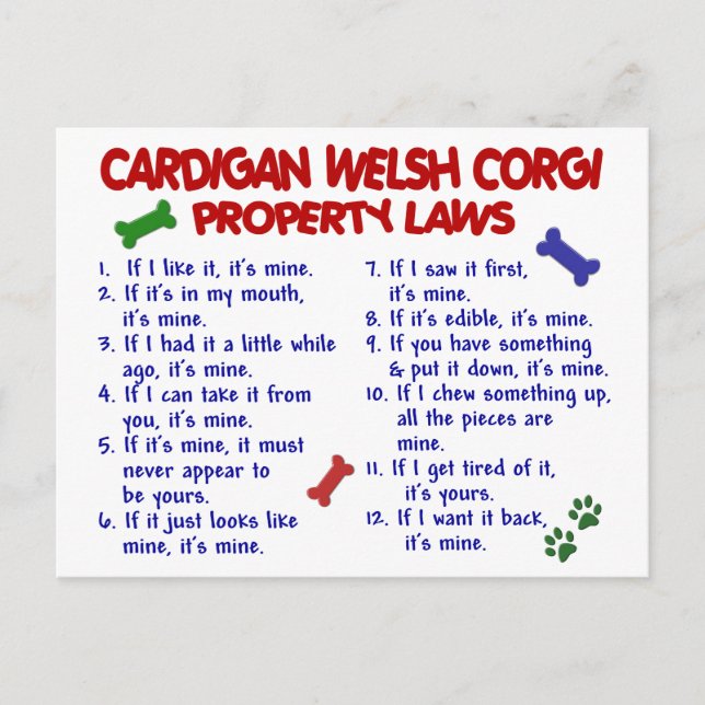 Carte Postale CARDIGAN WELSH CORGI, propriété Lois 2 (Devant)