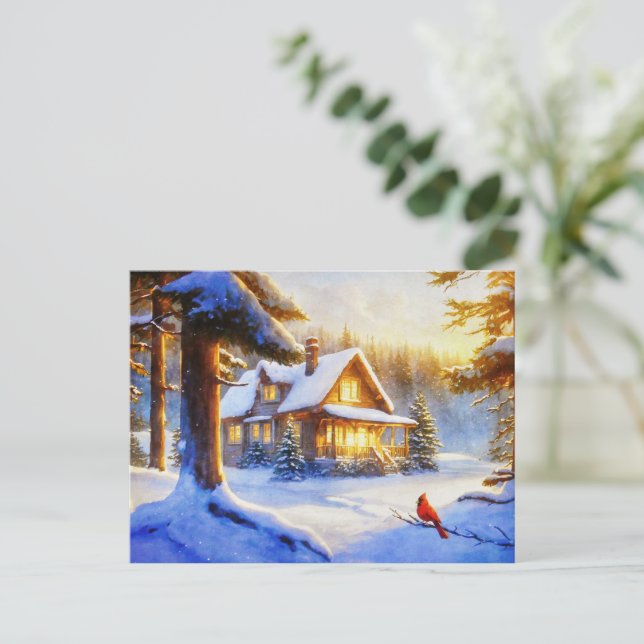 Carte Postale Cardinal à l'occasion d'un jour de neige (Debout devant)