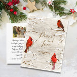 Carte Postale Cardinal Bird Peace Love Christmas Family Photo<br><div class="desc">Célébrez la saison avec cette carte postale de Noël avec une illustration cardinale enneigée dressée contre un arrière - plan en bois patiné sur le devant et une note personnalisée et votre photo sur le côté arrière. Supprimer facilement ces options. Cette carte postale est sûre d'apporter un bonheur à la...</div>