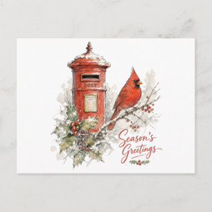 Carte Postale Cardinal de Noël et boîte aux lettres rouge