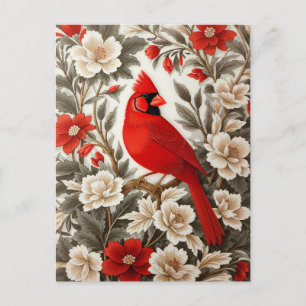 Carte Postale Cardinal du Nord Oiseau Belle Florale