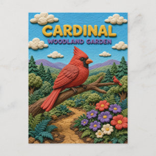 Carte Postale Cardinal, jardin forestier en argile