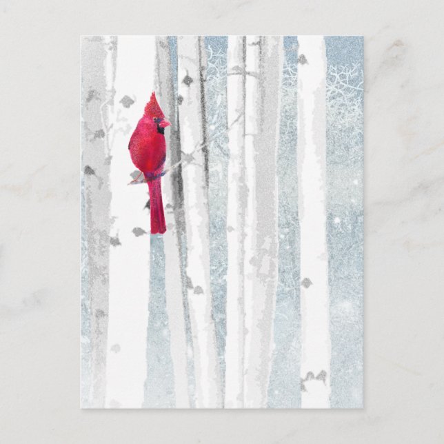 Carte Postale Cardinal Rouge dans la belle forêt de Birch Tree (Devant)