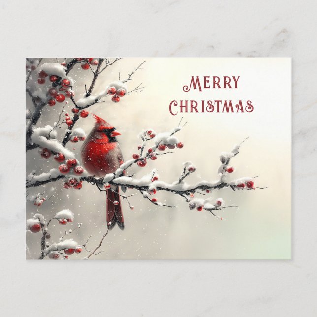 Carte Postale Cardinal Rouge de Noël Férié (Devant)