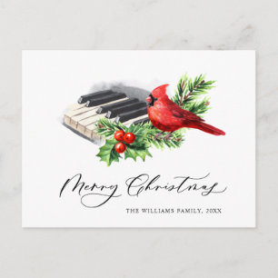 Carte Postale Cardinal Rouge Holly Berry Noël