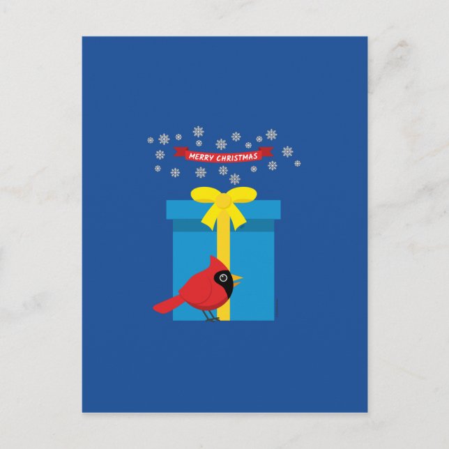 Carte Postale Cardinal Rouge Mignon Avec Cadeau Bleu (Devant)