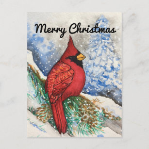 Carte Postale Cardinal Rouge neige Joyeux Noël