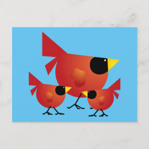 CARTE POSTALE CARDINAL ROUGE OISEAUX CARTOON GRAPHIQUE CUTE HAPP