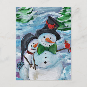 Carte Postale Cardinal visitant Snowmen