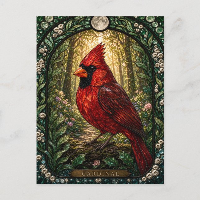 Carte Postale Cardinal, vitrail Garden Bloom (Devant)