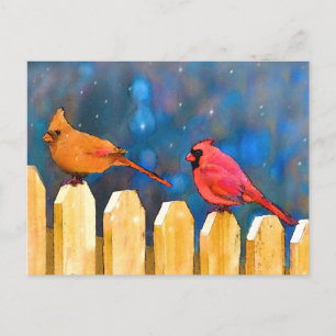 Carte Postale Cardinals on the Fence Painting - Art original