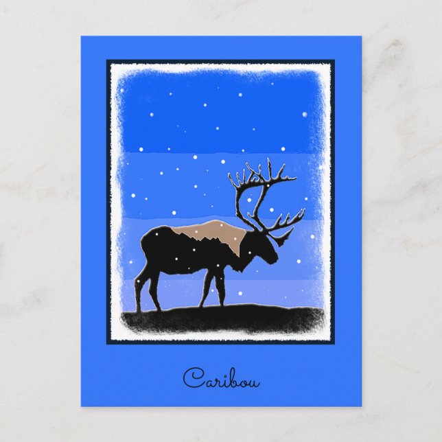 Carte Postale Caribou en hiver - Art original de la faune (Devant)