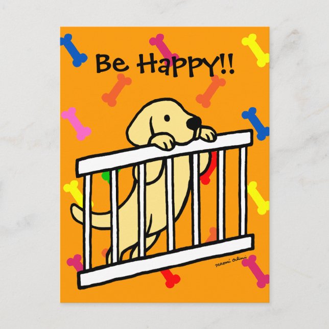 Carte Postale Caricature à chiot jaune du Labrador (Devant)