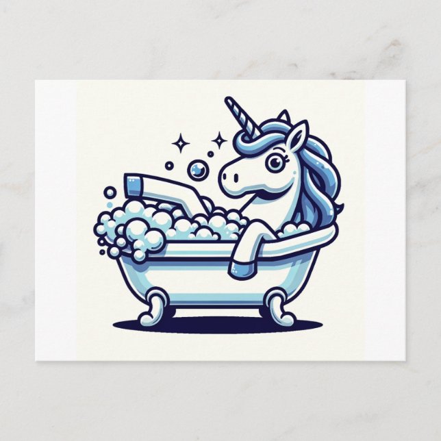 Carte Postale Caricature adorable Unicorne dans une baignoire (Devant)