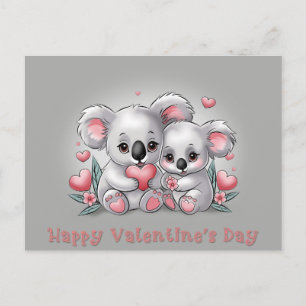 Carte Postale Caricature adorée Koala Coeurs Saint Valentin