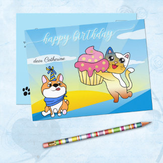 Carte Postale Caricature Amoureux des chats et chien mignon Cart
