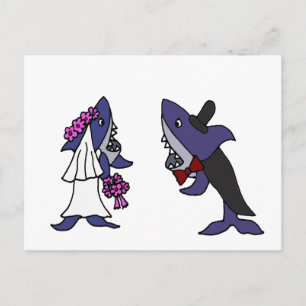 Carte Postale Caricature amusante de la mariée de requin et du M