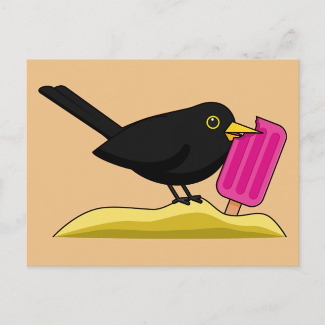 Carte Postale Caricature Blackbird Manger Une Crème De Glace (Devant)