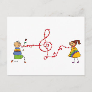 Carte Postale Caricature Boy Girl Cute Love Song Serenade Propos