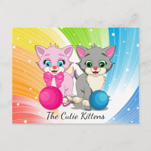 Carte Postale Caricature Cutie rose et gris chatons