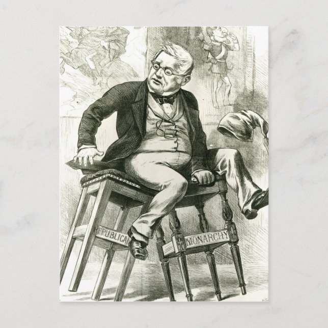 Carte Postale Caricature d'Adolphe Thiers entre deux (Devant)