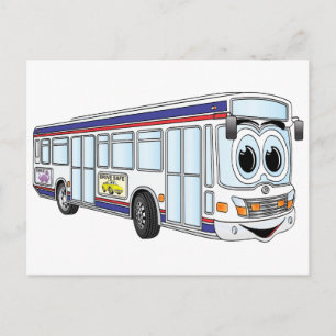 Carte Postale Caricature de bus de la ville blanche