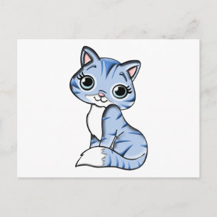 Carte Postale Caricature de chat bleu mignon
