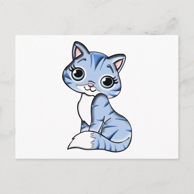 Carte Postale Caricature de chat bleu mignon (Devant)