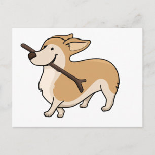 Carte Postale caricature de corgi w bâton