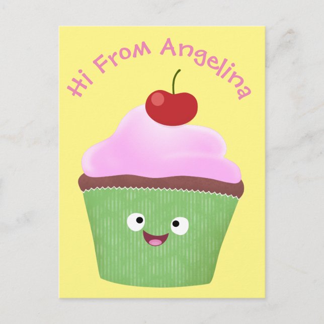 Carte Postale Caricature de cupcake joyeux (Devant)