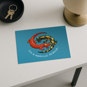 Carte Postale Caricature de deux amis de la salamandre souriante