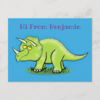 Caricature de dinosaure de triceratops vert mignon
