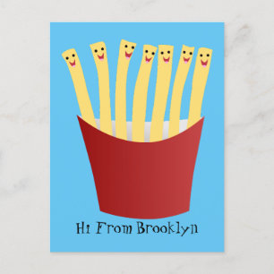 Carte Postale Caricature de frites Cute kawaii fast food