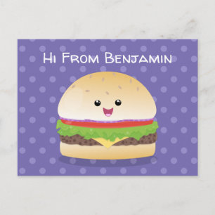 Carte Postale Caricature de hamburger kawaii joyeux