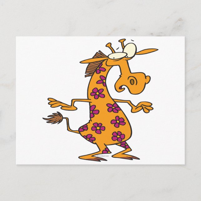Carte Postale caricature de la girafe aux taches de fleur ridicu (Devant)