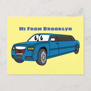 Carte Postale Caricature de la Limousine bleu mignonne