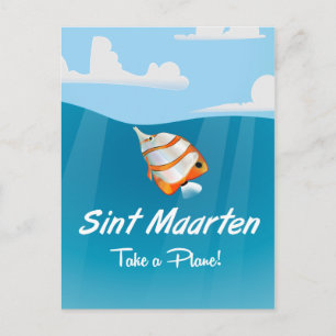 Carte Postale Caricature de l'affiche de voyage de Saint-Martin.