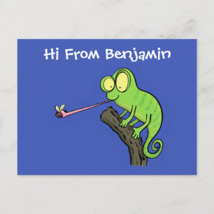 Carte Postale Caricature de lézard de caméléon vert joyeux