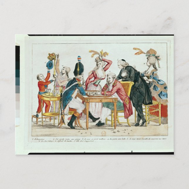 Carte Postale Caricature de Louis XVI jouant aux échecs (Devant)