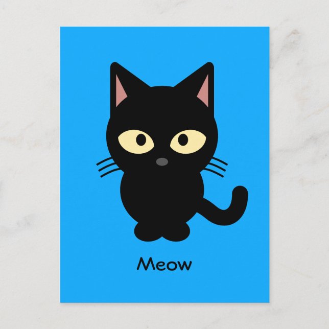 Carte Postale Caricature de miow en chat noir mignon (Devant)