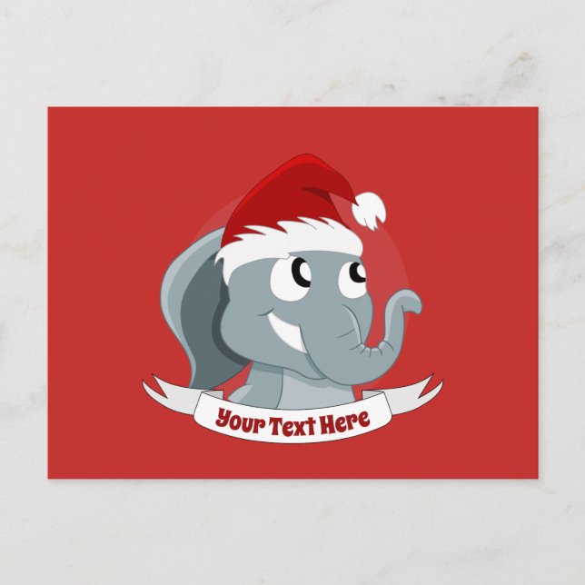 Carte Postale Caricature de Noël avec un joli éléphant (Devant)