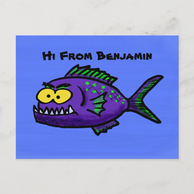 Carte Postale Caricature de poisson de Piranha (Devant)