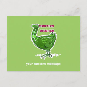 Carte Postale caricature de poulet martian style drôle d'illustr
