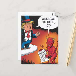 Carte Postale Caricature de Trump et Devil Bienvenue à Hell JD